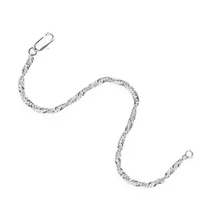 Bracciale a catena a fune in acciaio inossidabile argento lucido con chiusura a moschettone