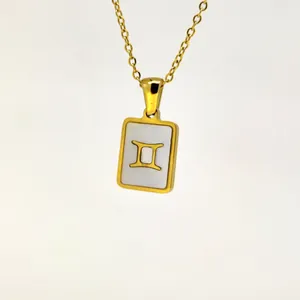 Gemini Sternzeichen Kette mit rechteckigem Muschel Anhänger und 18K Vergoldung