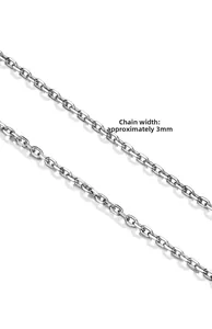 Close-up of 3mm wide silver stainless steel chain necklace with detailed metal links