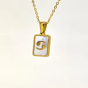Vergoldete Sternzeichen-Halskette mit Krebs-Symbol und weißem Muschel-Inlay