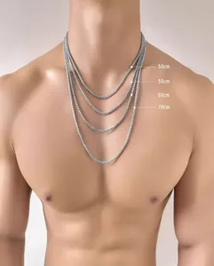 Comparison of four different lengths 50cm to 70cm for this silver steel curb chain necklace