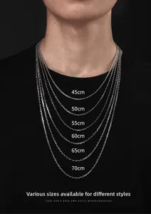 Comparison of various stainless steel chain lengths from 45cm to 70cm on a male model