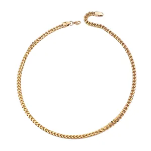 Collana Franco in oro lucido da uomo con chiusura a moschettone e design a maglia intrecciata
