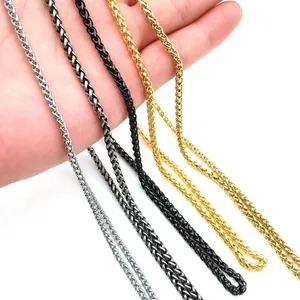 Vintage stainless steel wheat chain necklaces in silver, gunmetal, black and gold tones