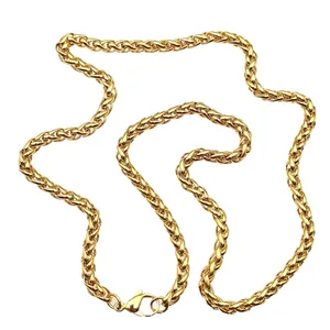 Golden stainless steel wheat chain necklace for men with a secure lobster clasp closure
