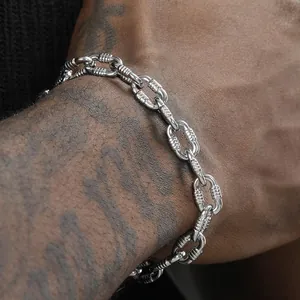 Herren Hip Hop Edelstahl Grobe Kette Armband Retro Spiral Textur Gliederkette Punk Industriestil Unisex Handgelenk Schmuck