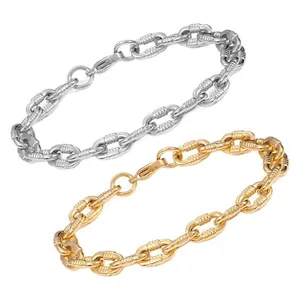 Hip-Hop-Armbänder aus Titanstahl in Gold und Silber mit strukturierten ovalen Gliedern
