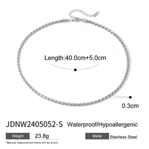 Detail of 3mm silver stainless steel rope chain with lobster clasp and extension chain
