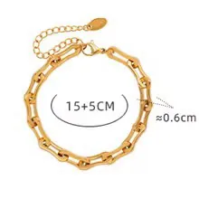 Detailansicht eines goldenen U-Gliederkettenarmbands mit 15+5 cm Länge und Karabiner