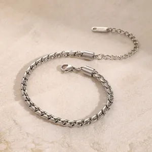 3mm silver stainless steel wheat link bracelet for men with lobster clasp and extension