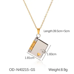Polished stainless steel heart locket necklace with gold loose-leaf hinge detail