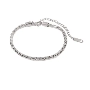Minimalist 3mm oval silver titanium steel chain bracelet with adjustable lobster clasp