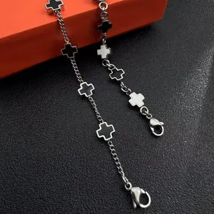 Minimalist titanium steel black and white cross charm bracelet with lobster clasp