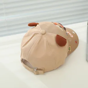 Beige kids baseball cap with 3D plush ears and cute cartoon Capybara print