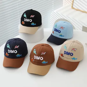 Kids baseball caps with colorful Dino embroidery in five assorted contrast color combinations