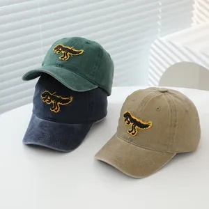 Casquettes de baseball vintage en coton lavé pour enfants avec broderie de dinosaure