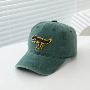 Casquette de baseball enfant en coton vert rétro avec broderie squelette dinosaure