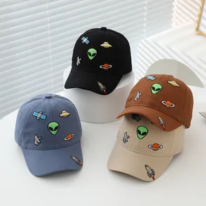 Kids Alien Space Embroidered Baseball Cap Cotton Blend Adjustable Sun Hat UFO Rocket Pattern Casual Fashion For Boys Girls