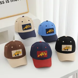 Kids Excavator Embroidery Baseball Cap Cotton Patchwork Truck Sun Hat For Boys Girls Toddler Outdoor Sunshade Snapback