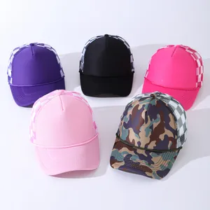 Unisex Checkerboard Mesh Trucker Hat Adjustable Cotton Polyester Baseball Cap For Outdoor Sun Protection Daily Streetwear