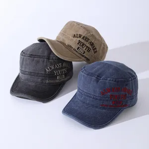 Vintage washed cotton military patrol caps with Youth embroidery in three classic colors