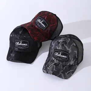Camo Trucker Hat For Men Women Mesh Baseball Cap Vintage Embroidered Letter Patch Sunshade Curved Brim Breathable Outdoor Snapback Cap