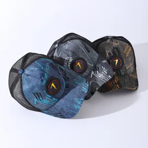 Three trucker hats with Vincent Jagger graffiti prints and number 7 patch in mesh design