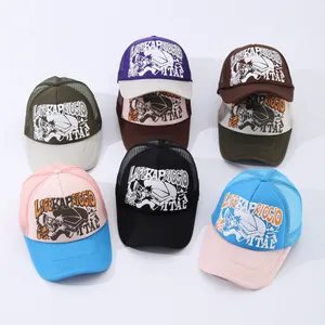 American Retro Trucker Hat For Men Women Breathable Mesh Baseball Cap With Cartoon Piano Letter Print Sun Hat Adjustable Streetwear
