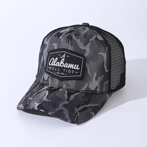 Camouflage trucker hat with black mesh and vintage -A- Alabamu embroidered patch
