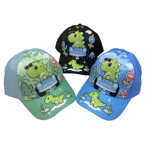 Kids Cartoon Dinosaur Car Print Baseball Cap Adjustable Polyester Sun Hat For Toddler Boys Girls Outdoor Summer Travel