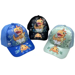 Kids Cartoon Dinosaur Baseball Cap Polyester Sun Protection Adjustable Hat For Boys Girls Toddler Outdoor Casual Daily Wear