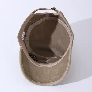 Detail of the 100% cotton inner sweatband and adjustable strap of the khaki military cap