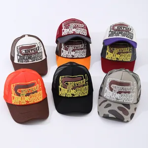 American Retro Trucker Hat Mesh Breathable Baseball Cap For Men Women Adjustable Letter Print Streetwear Outdoor Sun Hat