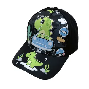 Kids dinosaur baseball cap with cartoon prints and wide brim for sun protection