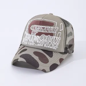 Vintage mesh trucker hat with camouflage prints and 3D letter printing for men and women