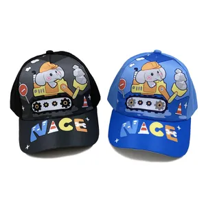 Cappellino da Baseball per Bambini Stampa Elefante Escavatore Regolabile Cappello di Protezione Solare in Poliestere per Ragazzi Ragazze