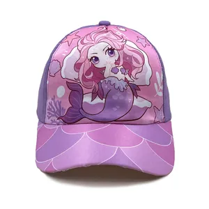 Pink and purple mermaid cartoon kids baseball cap with scale pattern brim