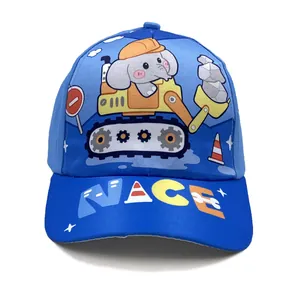 Cappellino da baseball blu per bambini con stampa di elefante che guida un bulldozer