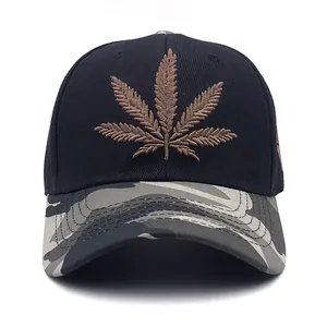 Camo baseball cap with maple leaf embroidery and camouflage brim for casual hip-hop style