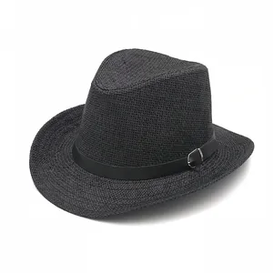 Cappello Fedora Unisex in Paglia di Carta a Tesa Larga Casual Intrecciato Jazz Panama Parasole Con Fibbia Estivo da Spiaggia