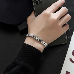 Trendy Titanium Steel Cuban Link Chain Bracelet Minimalist Polished Geometric Jewelry Hip Hop Wristwear Ornament For Unisex Men Women