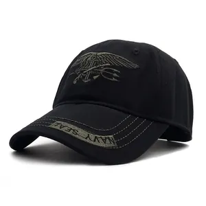 Taktische schwarze Baseballkappe mit Navy SEAL Stickerei und militärischem Camouflage