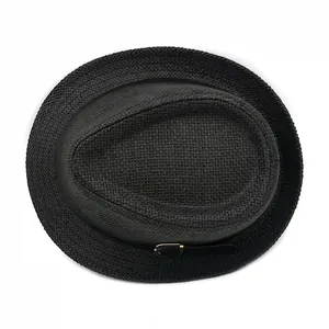 Chapeau de paille noir pour homme avec ceinture élégante et boucle en métal pour l'été