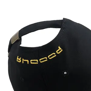 Casquette de baseball en coton noir avec broderie jaune et boucle métallique réglable