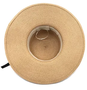 Chapeau de soleil en paille pliable à large bord pour femme avec ruban réglable de plage