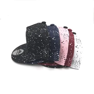 Set of splash ink pattern snapback hats for kids in black navy pink and burgundy