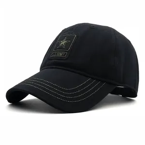 Klassische schwarze U.S. ARMY Baseballkappe mit Camouflage-Stickerei und grünen Nähten