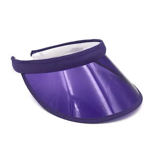 Purple PVC sun visor hat with UV protection and transparent candy color shield
