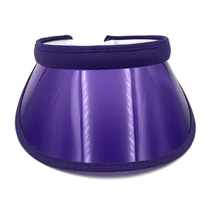 Purple UV protection sun visor with transparent PVC brim and comfortable fabric headband