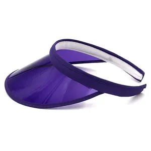 Deep purple UV protection sun visor with transparent PVC brim and soft fabric headband